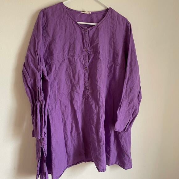 Eileen Fisher 100% Irish Linen Purple SZ XL Half Button Down Tunic Top Lagenlook - Picture 2 of 10